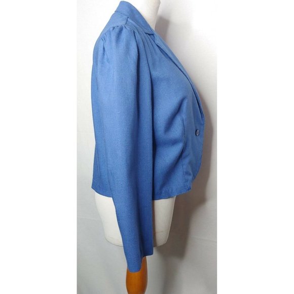 Vintage ILGWU Union Made Womens M Blazer Jacket Blue Cropped Ruffled Shoulders - Picture 3 of 11